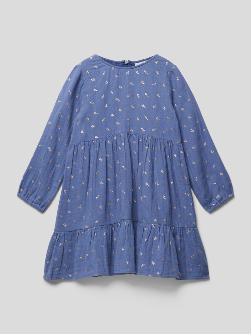 Knielanges Kleid mit Volantsaum in bleu