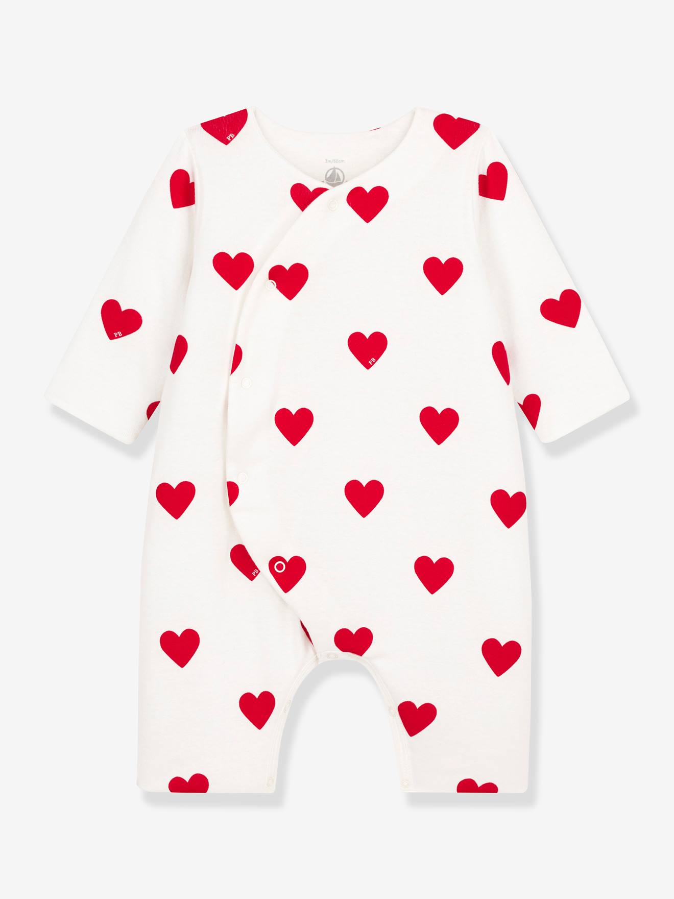 Petit Bateau Warmer Baby Ripp-Overall mit Herzen PETIT BATEAU, Bio-Baumwolle - weiß bedruckt