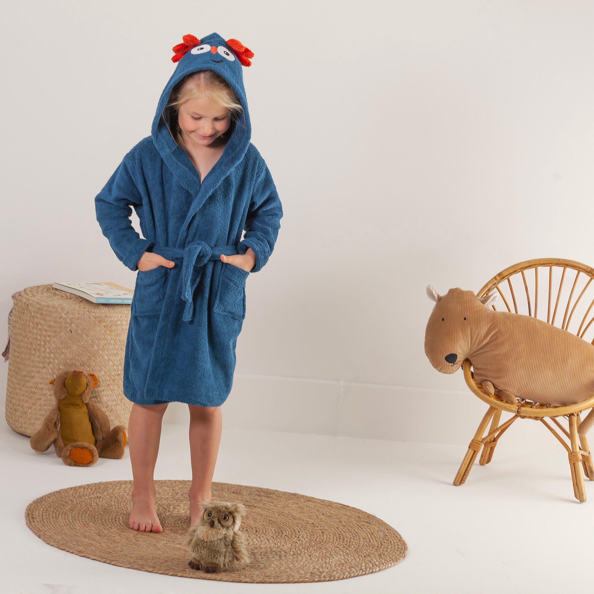 Peignoir de bain enfant Chouki motif chouette éponge coton