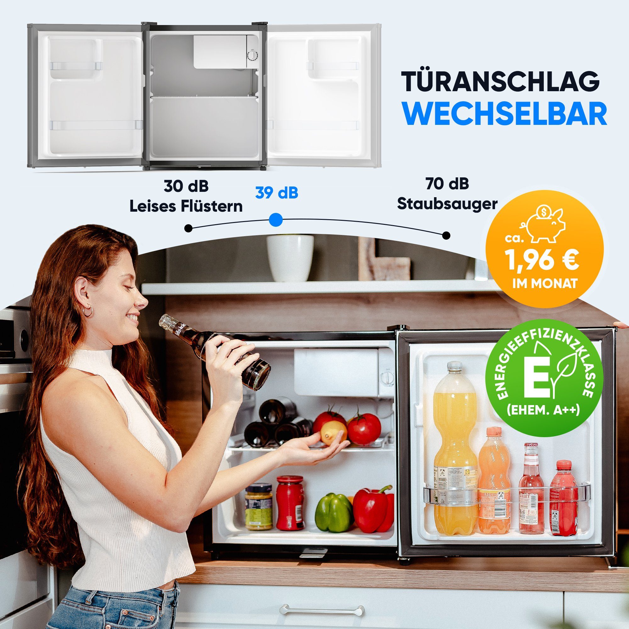 Stillstern Table Top Kühlschrank KB 46.4, 45 cm hoch, 51 cm breit, Minibar, Kühlschrank, Ideal Büro/Hotel/kl. Wohnung