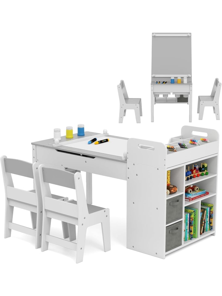 COSTWAY Kindertisch Set 3 in 1 mit Staffelei & Stauraum in Grau günstig kaufen onesize