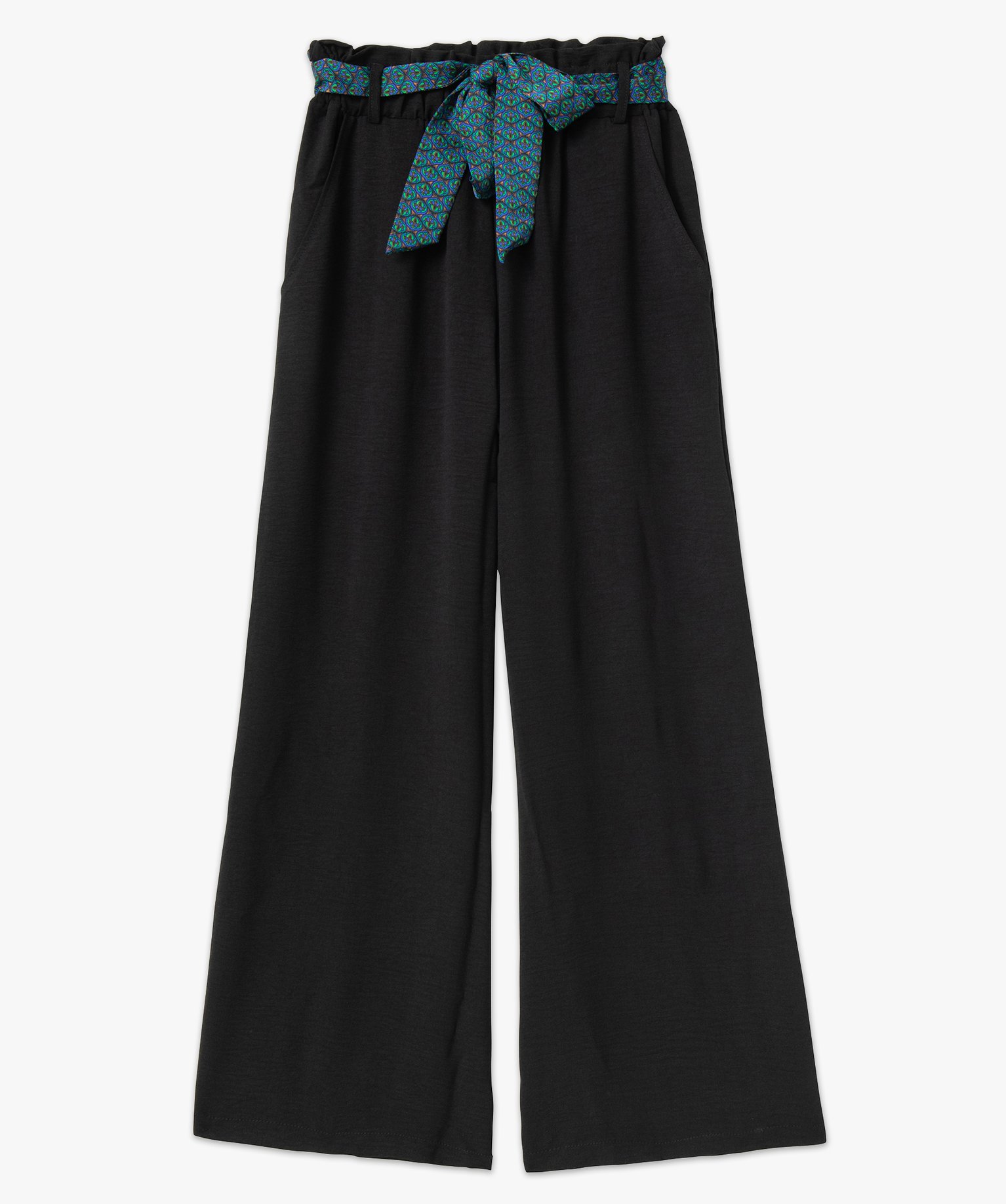 Pantalon en maille fluide avec ceinture imprimée femme noir | GEMO