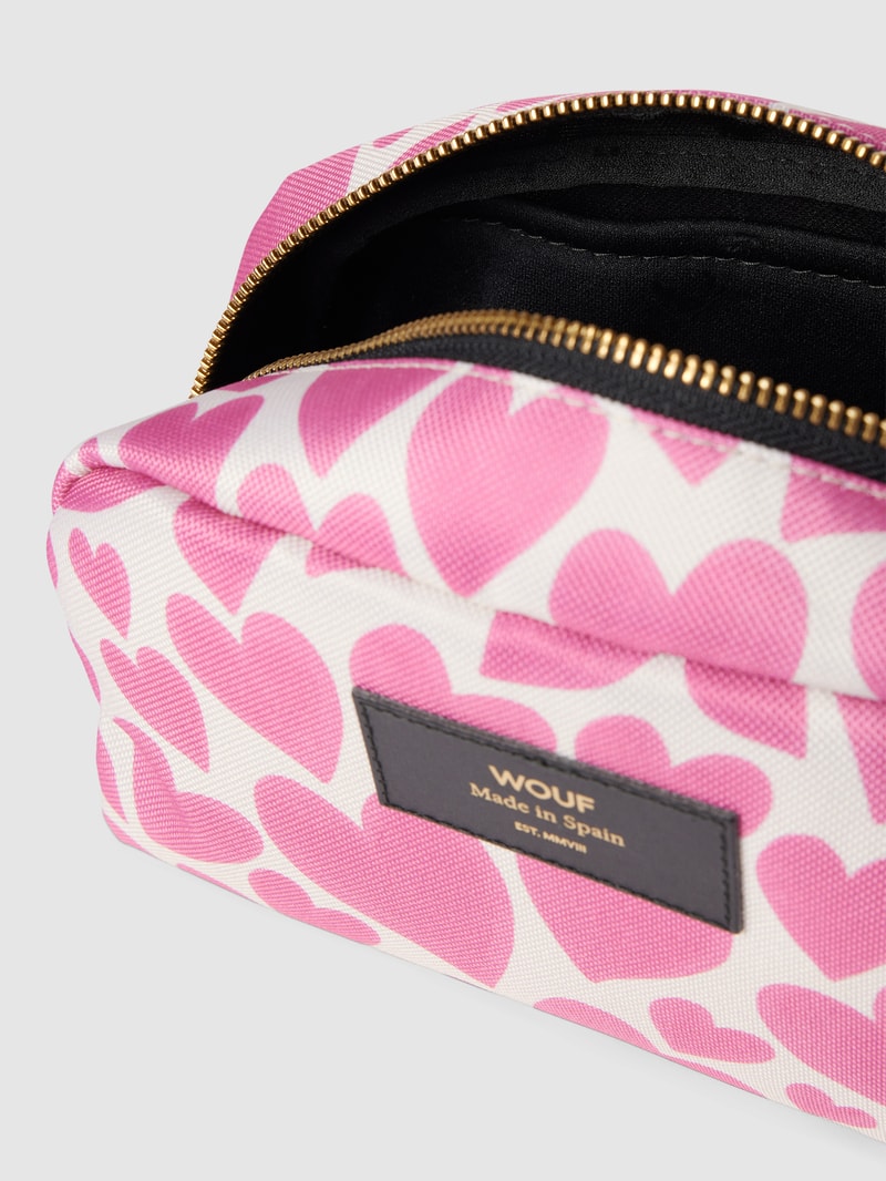 Kosmetiktasche mit Label-Patch Modell 'Pink Love' in pink