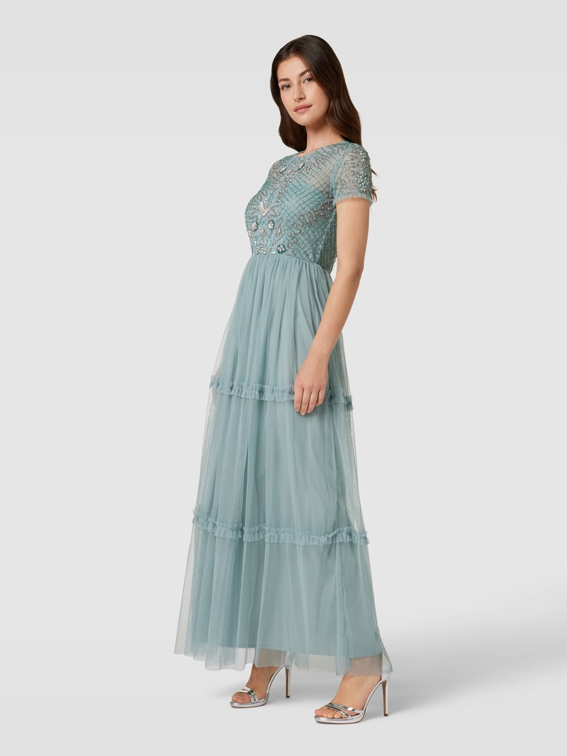 Abendkleid mit floraler Stickerei in mint