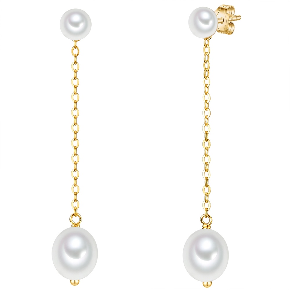 Valero Pearls Puce d'oreille en perle Argent sterling Perle de culture d'eau douce en Or jaune Boucles d'oreilles