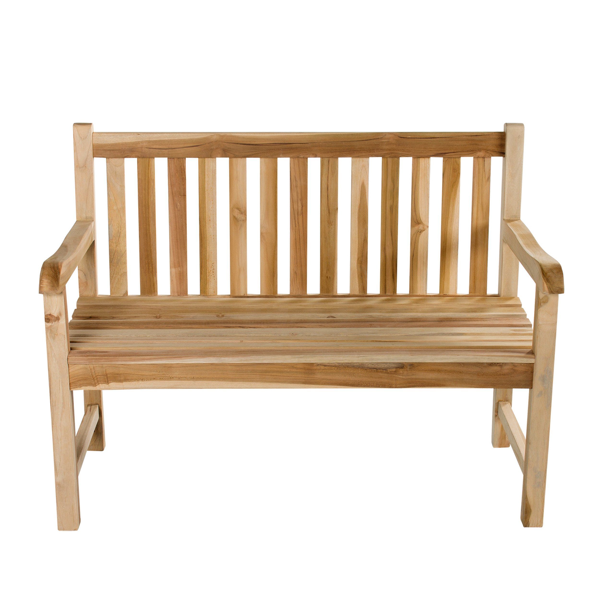 Home Feeling Gartenbank 2sitzer Teakholz Bank ca. 120 cm mit Tablett Teakbank