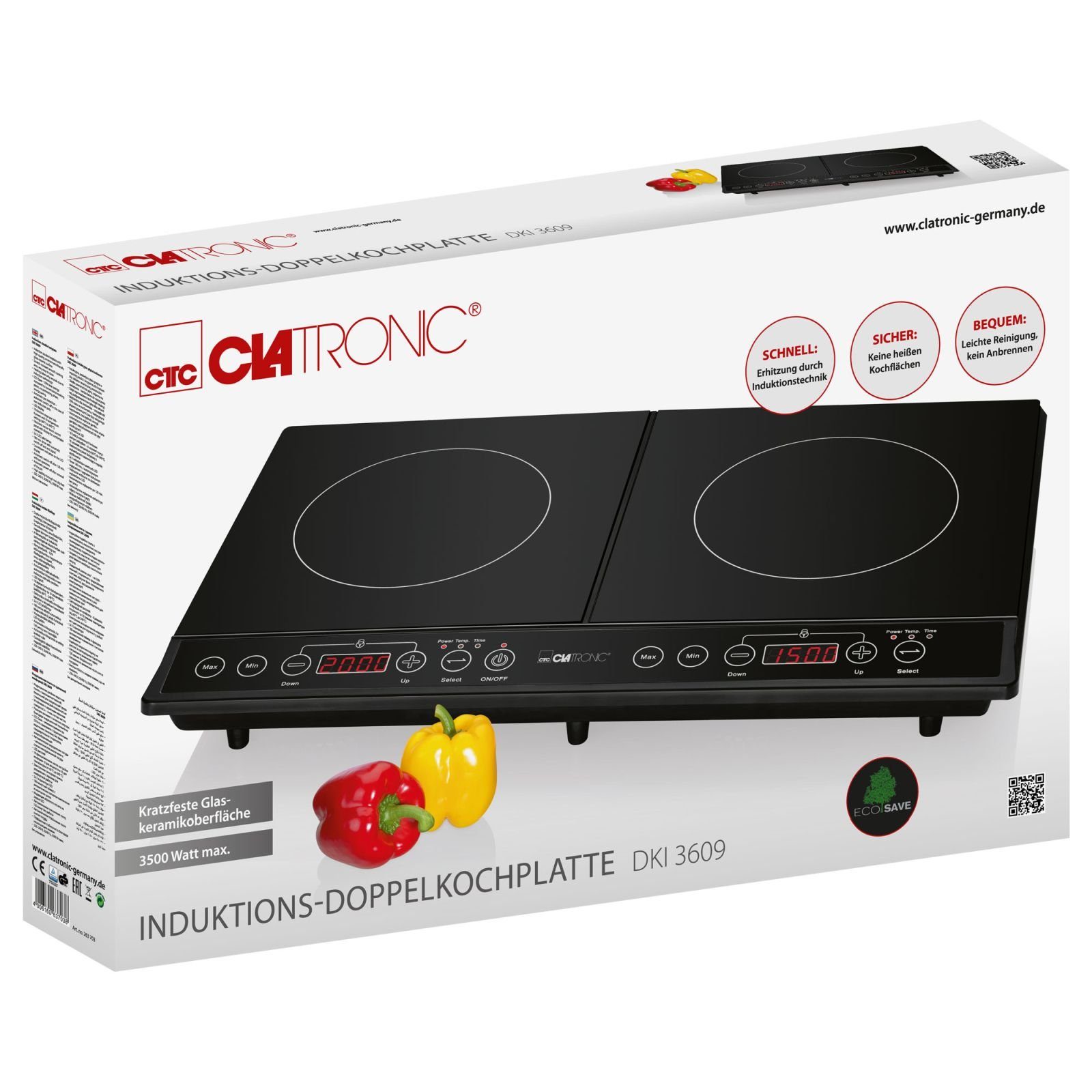 CLATRONIC Doppelkochplatte CLATRONIC Induktion Doppel-Kochplatte Kochfeld Herd Camping DKI 3609