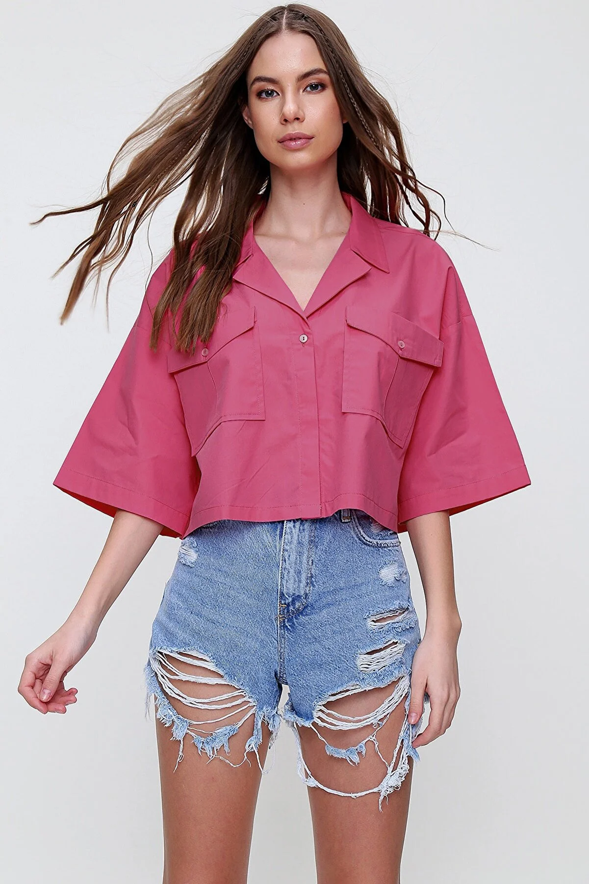 Trend Alaçatı Stili  Hemd - Rosa - Regular Fit
