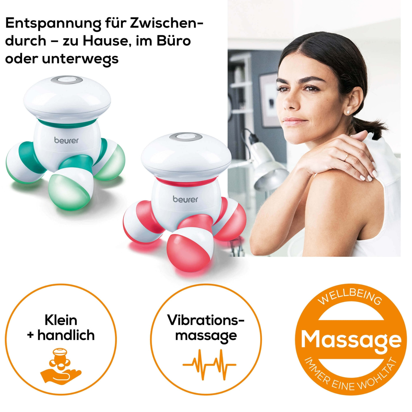 Beurer Mini-Massagegerät MG 16 Green-Sanfte Vibrationsmassage - zu Hause, im Büro oder unterwegs