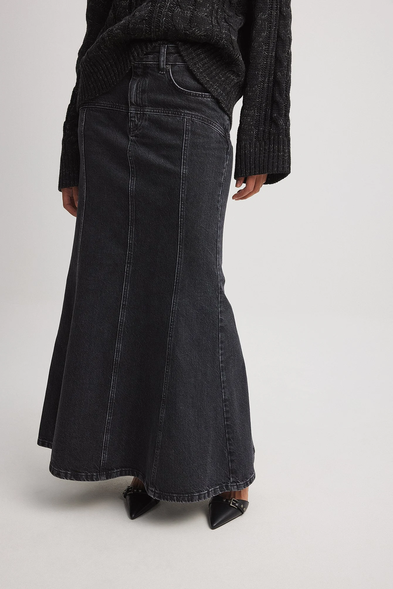 Maxi-Denim-Rock mit Nahtdetail