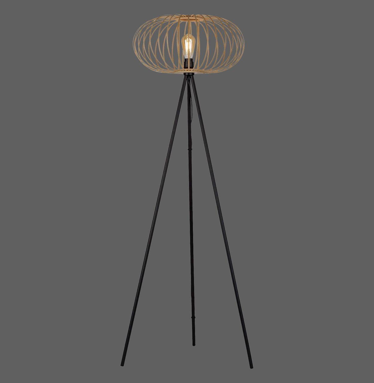 JUST LIGHT LeuchtenDirekt Stehleuchte RACOON, 1-flammig, E27, Bambus-Schirm, Ø50cm, Holz-natur, IP20
