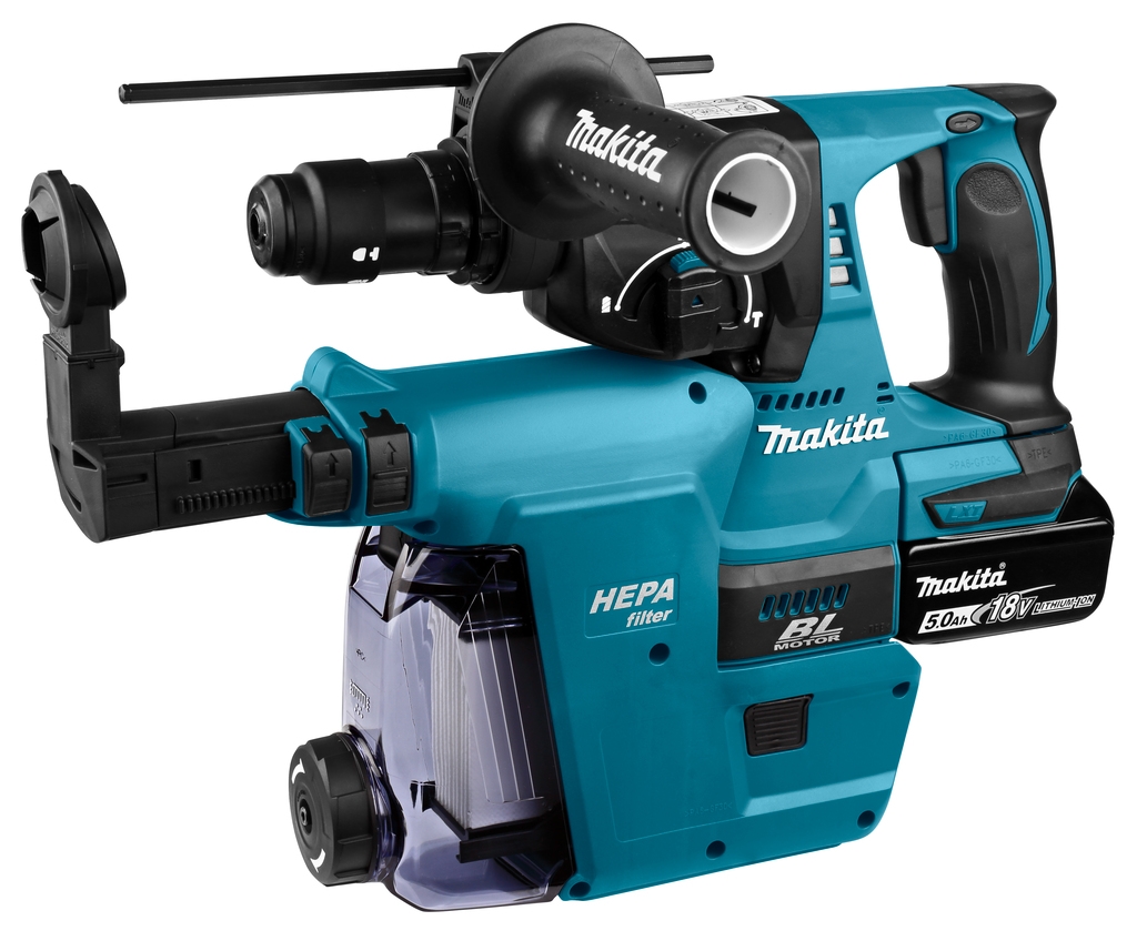 Makita DHR243RTJW Kombihammer, 18 Volt, 5,0 Ah Li-Ion-Akku + DX07 integrierte Staubabsaugung mit HEPA-Filter