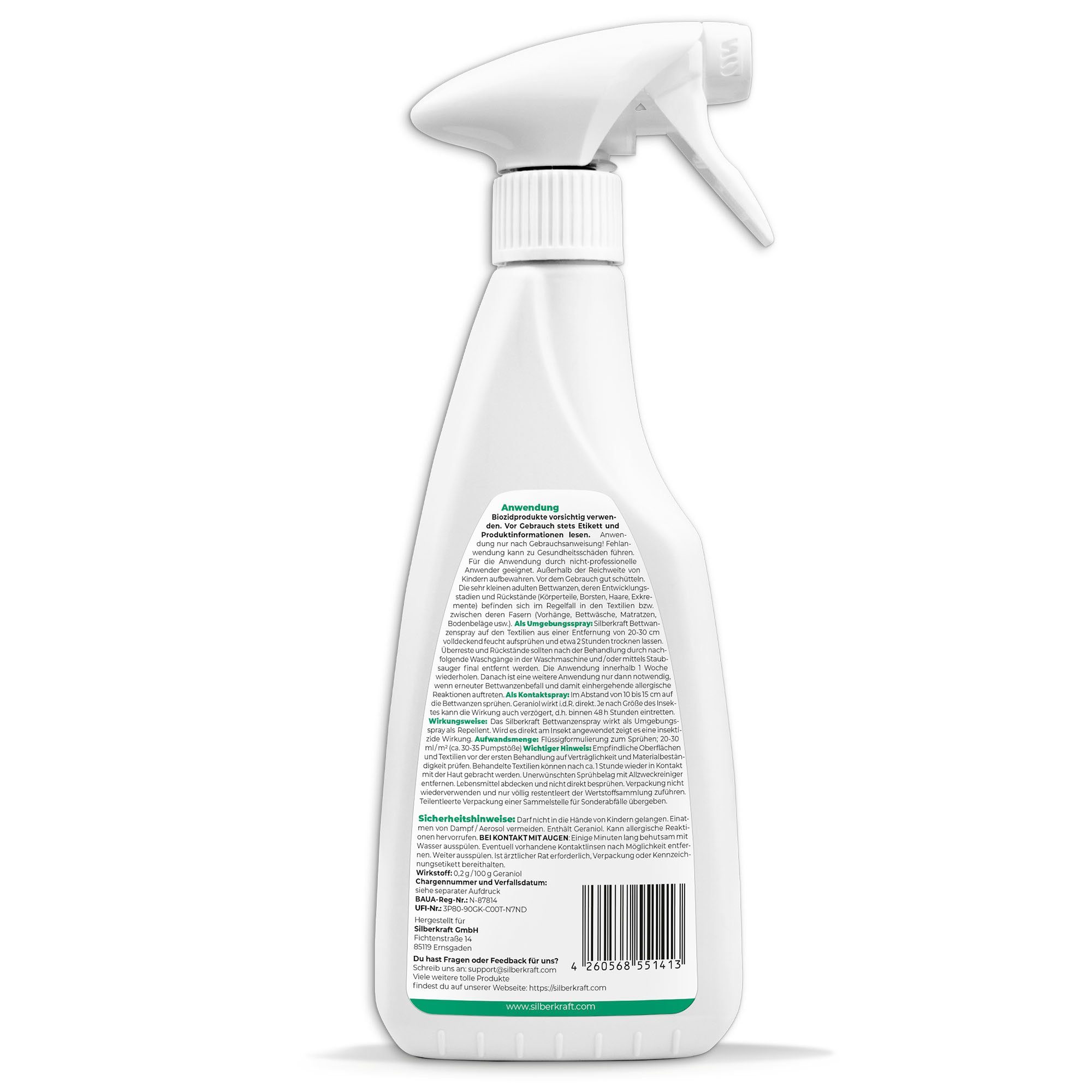 Silberkraft Insektenspray Anti Bettwanzen Spray - Bettwanzenspray 500 ml, 500 ml, 1-St.