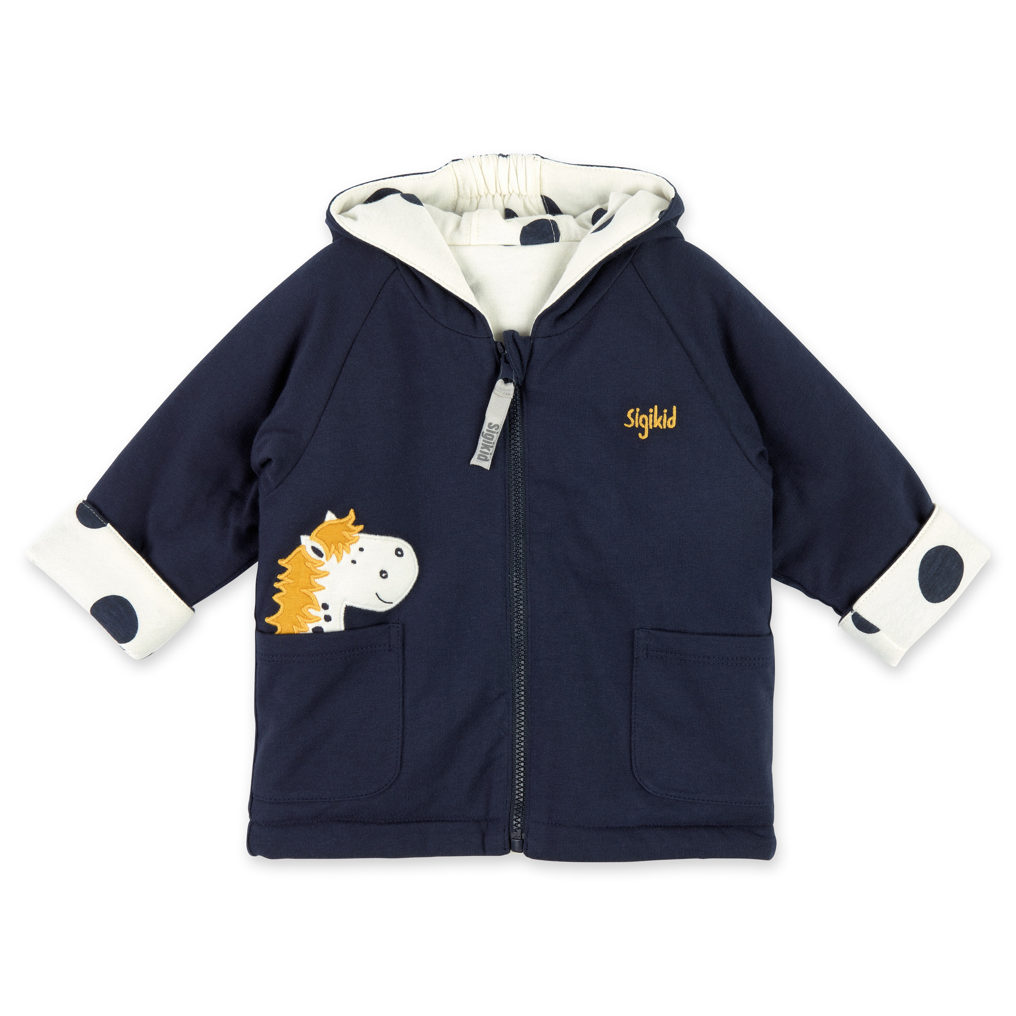 Wattierte Baby Wendejacke Tupfen Pony, dunkelblau oder w