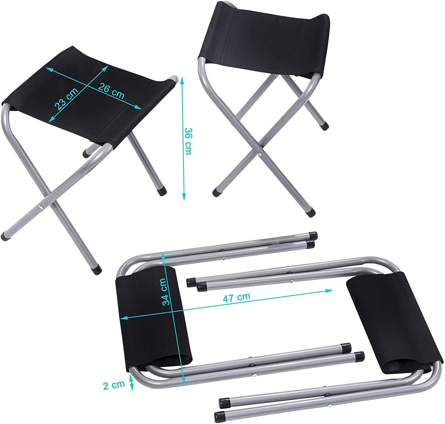 Goods+Gadgets Klapptisch Klappbarer Campingtisch (Mehrzwecktisch, Campingtisch Markttisch), Multifunktionstisch mit 4 Stühlen - Schwarz