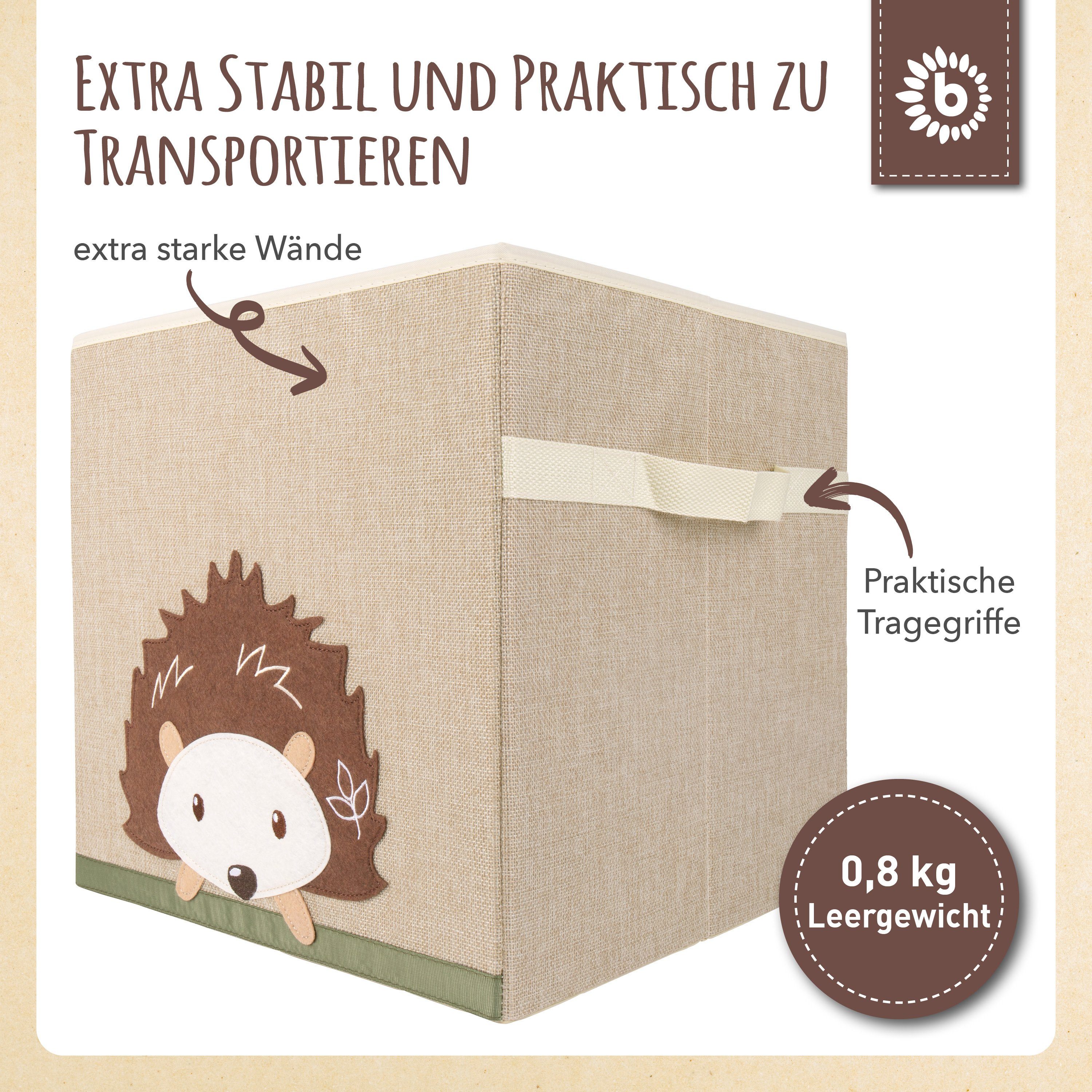 BIECO Spielzeugtruhe Bieco Aufbewahrungsbox Kinder Igel Motiv ca. 36L faltbar Süße Spielzeug Kiste für Kallax Regal Aufbewahrungsbox 33x33x33 Kallax Boxen für Spielzeug Aufbewahrung Storage Box Kallax Korb
