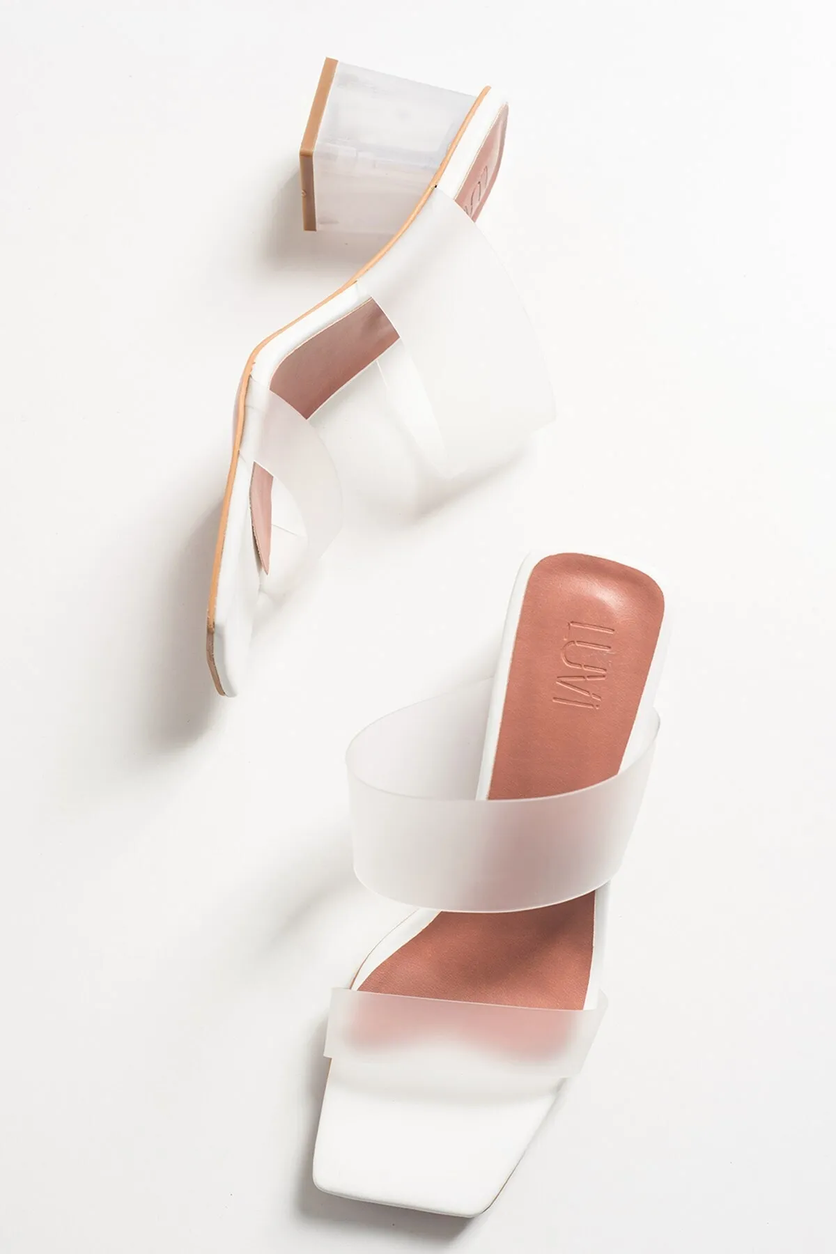 LuviShoes  Weiße Hautabsätze für Damen, transparente Damenhausschuhe 123