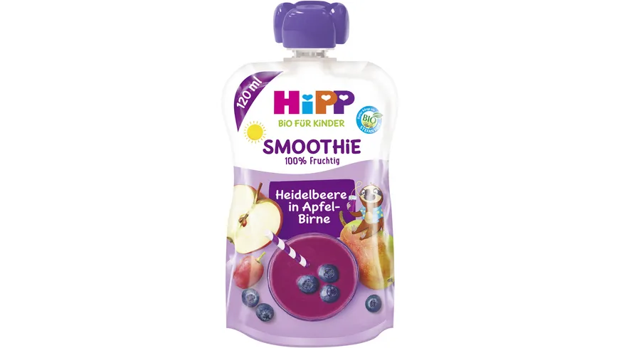HiPP Bio für Kinder Smoothie Heidelbeere in Apfel Birne – Felix Faultier 120 ml