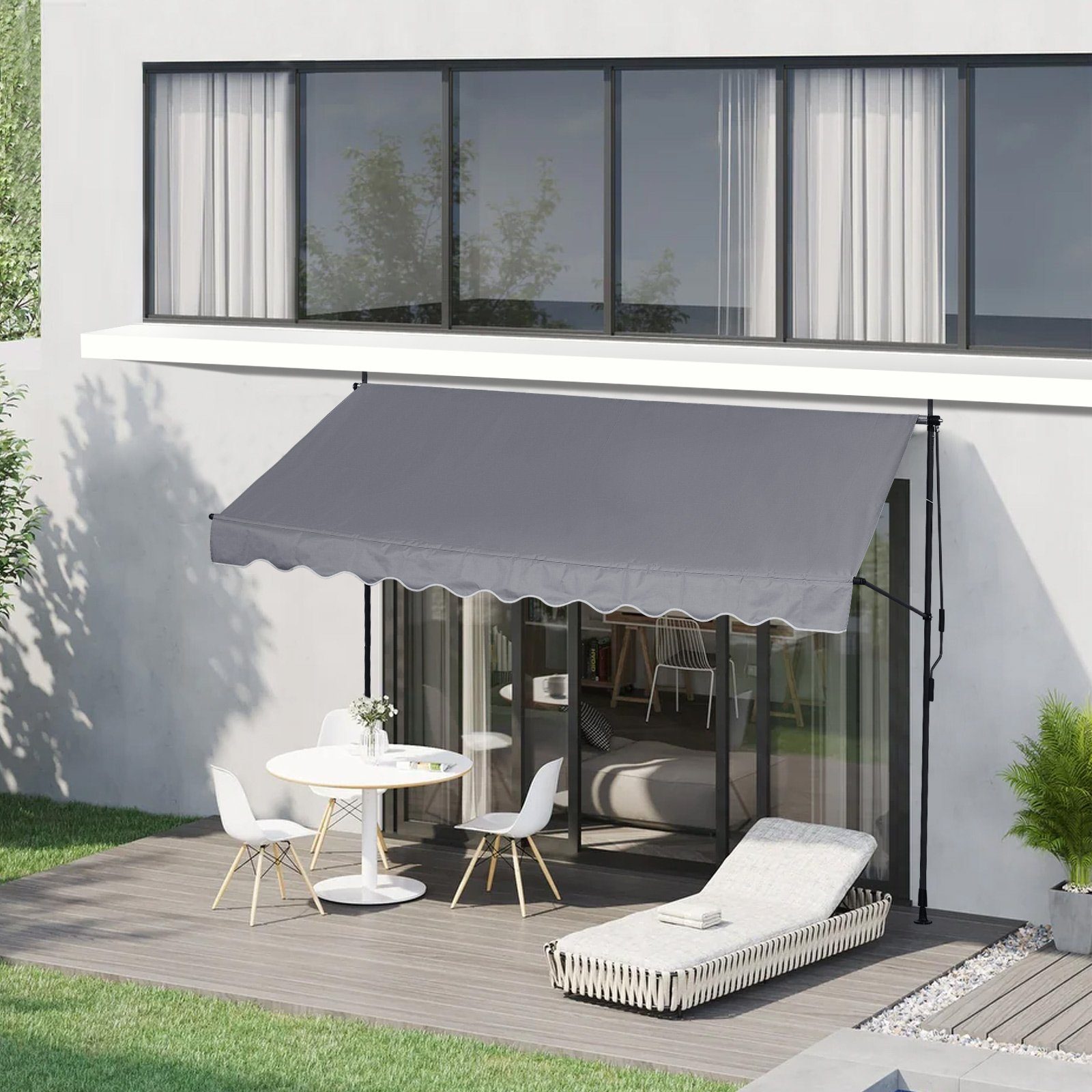 LEMROE Klemmmarkise 200-300cm Balkon Sonnenschutz mit Handkurbel
