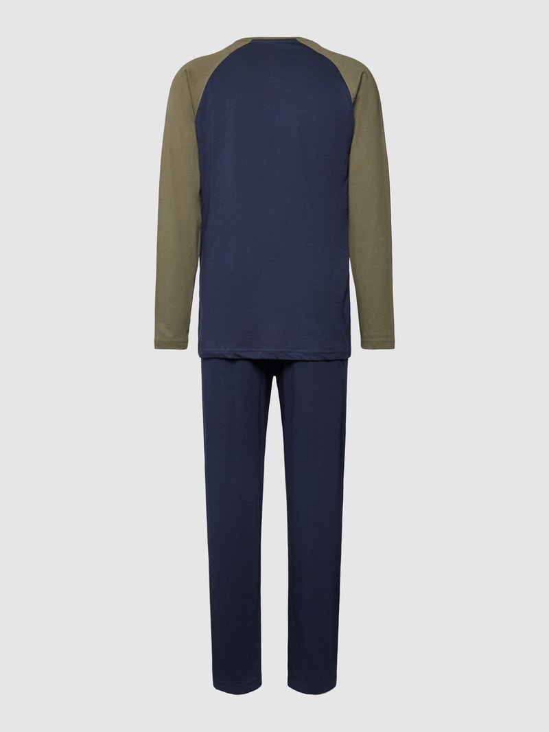 Pyjama mit Motiv- und Label-Print in dunkelblau