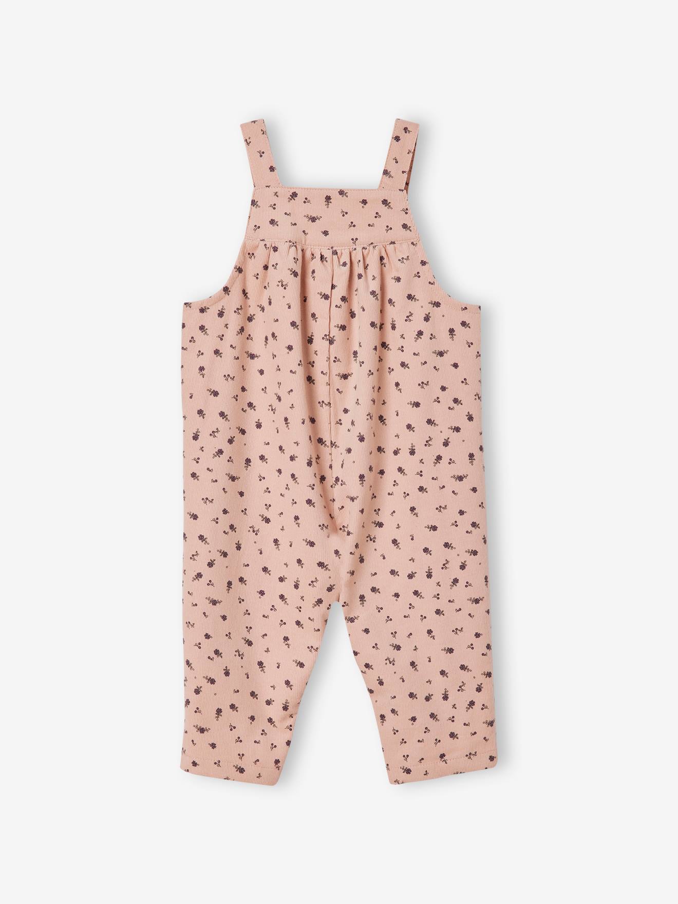 Salopette bébé en velours imprimé rose poudré