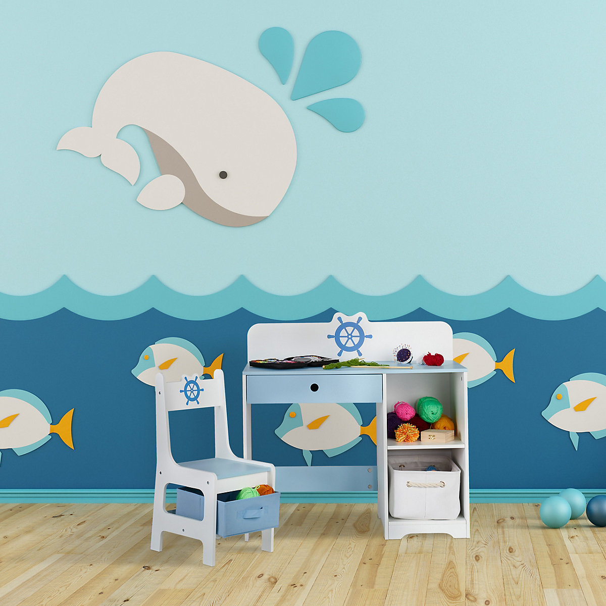 Kinder Schreibtisch und Stuhl Seefahrt