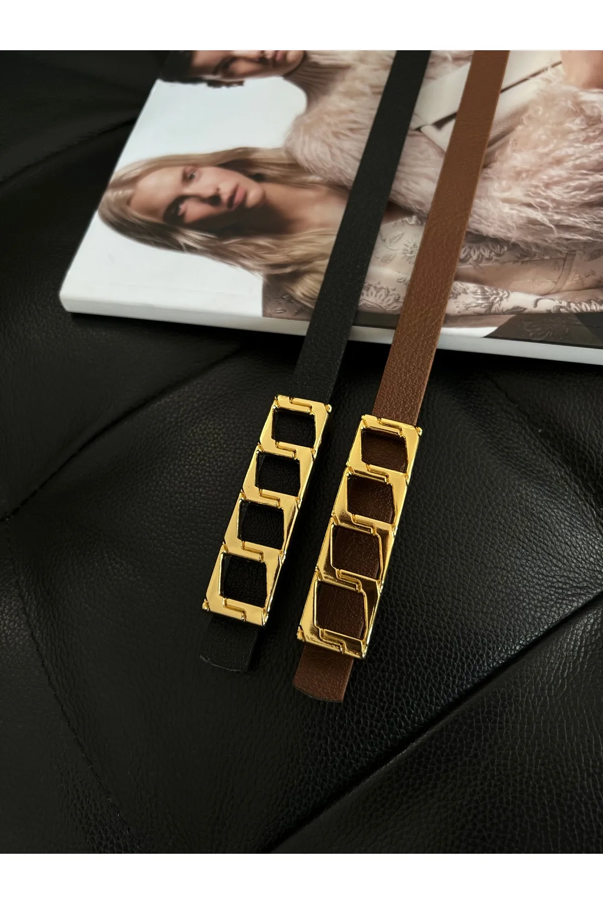 Fiori  2er-Pack Produkt Basic Damen-Hosengürtel, Jackengürtel, Kleidergürtel mit dünner Kettenschnalle