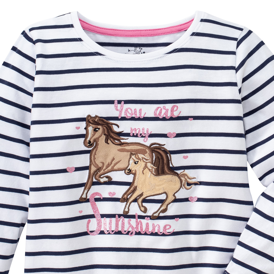 Mädchen Langarmshirt mit Pferde-Applikation