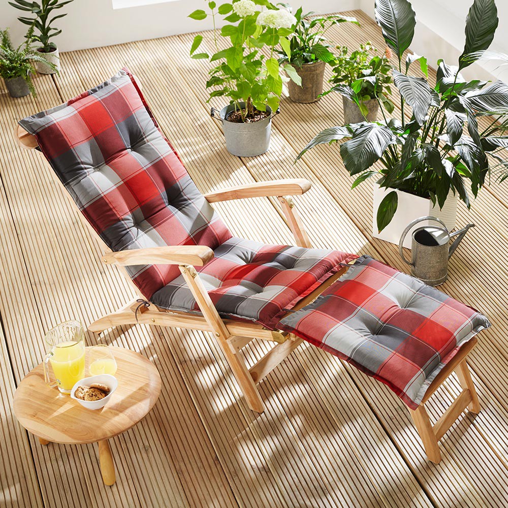 Solax Sunshine Deckchair-Auflage, Karo-Rot-Grau