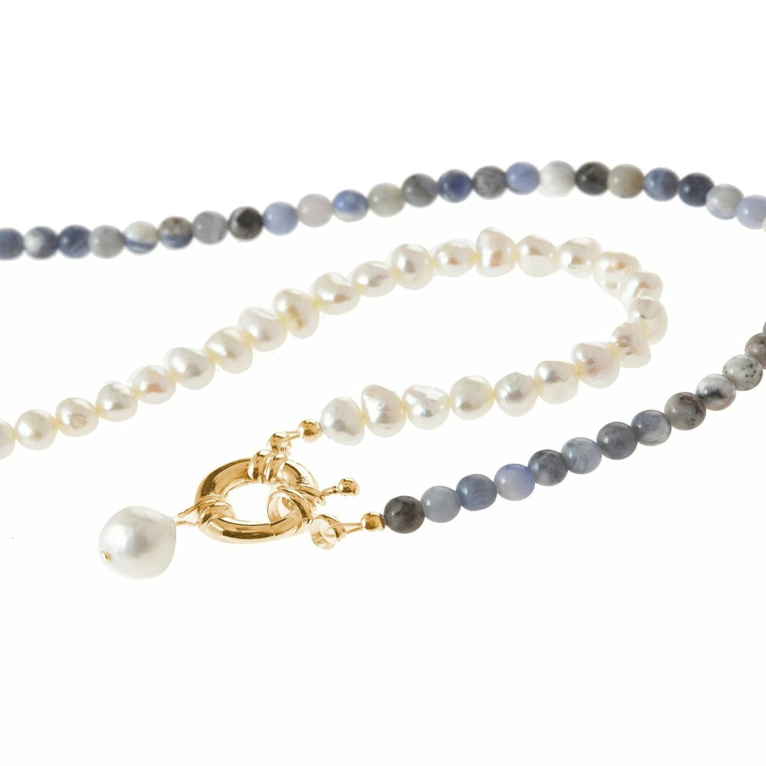 Perlenkette 'Zuchtperlen und Lapis Lazuli im Farbverlauf'