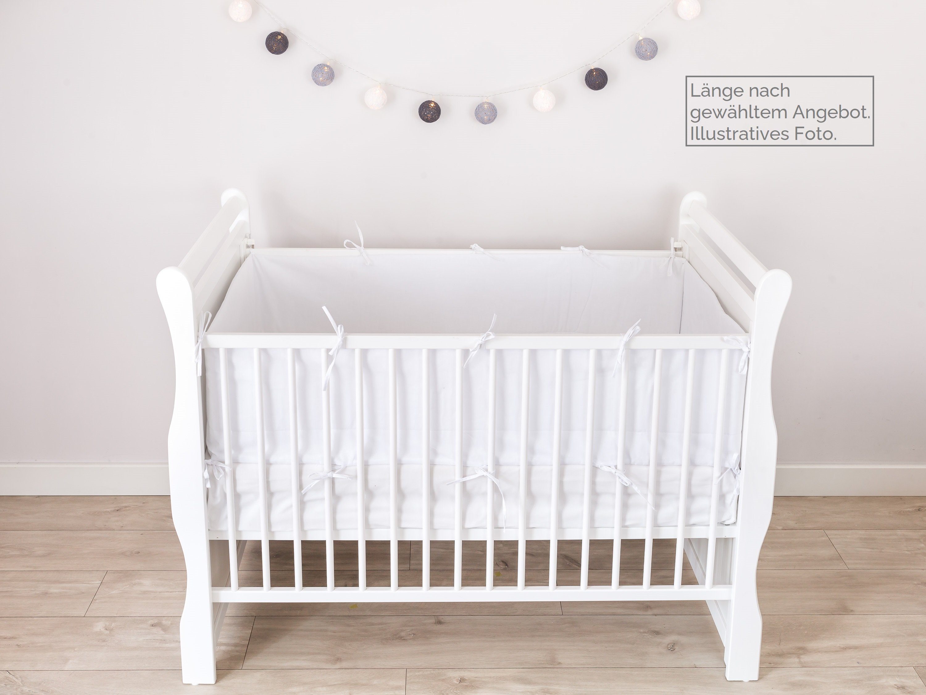 Loolay Bettnestchen WEIß BIO-Baumwolle Atmungsaktives Babybett BETTUMRANDUNG, (420, 360, 210, 180 x 30cm, LUX Babyausstatung Umrandung Kopfschutz Kantenschutz Bettschlange), LOOLAY® - 100% Europäische Stoffe und Kleinserien-Nähen!, Handmade!