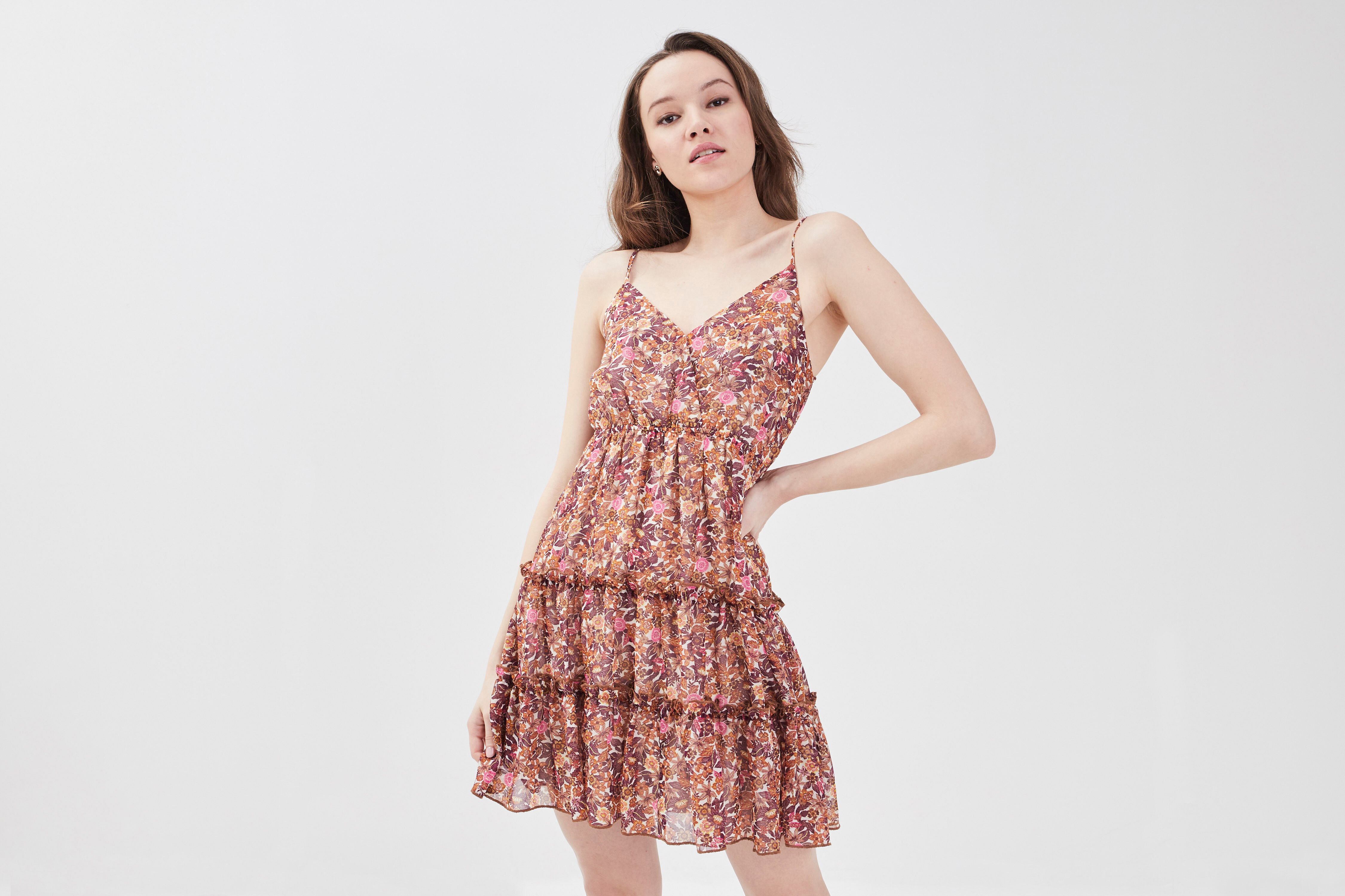 Robe évasée avec bretelles ecru femme | Cache Cache