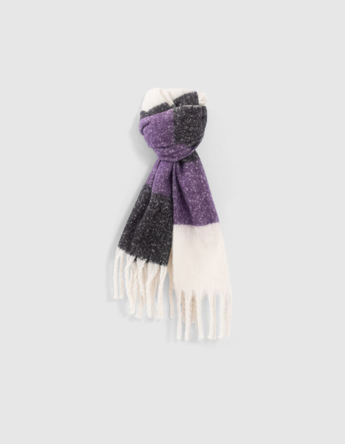 Echarpe noire, écrue, violet motif rayures fille