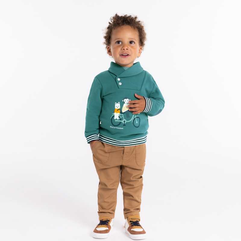 Sweat col croisé animaux bleu bébé garçon