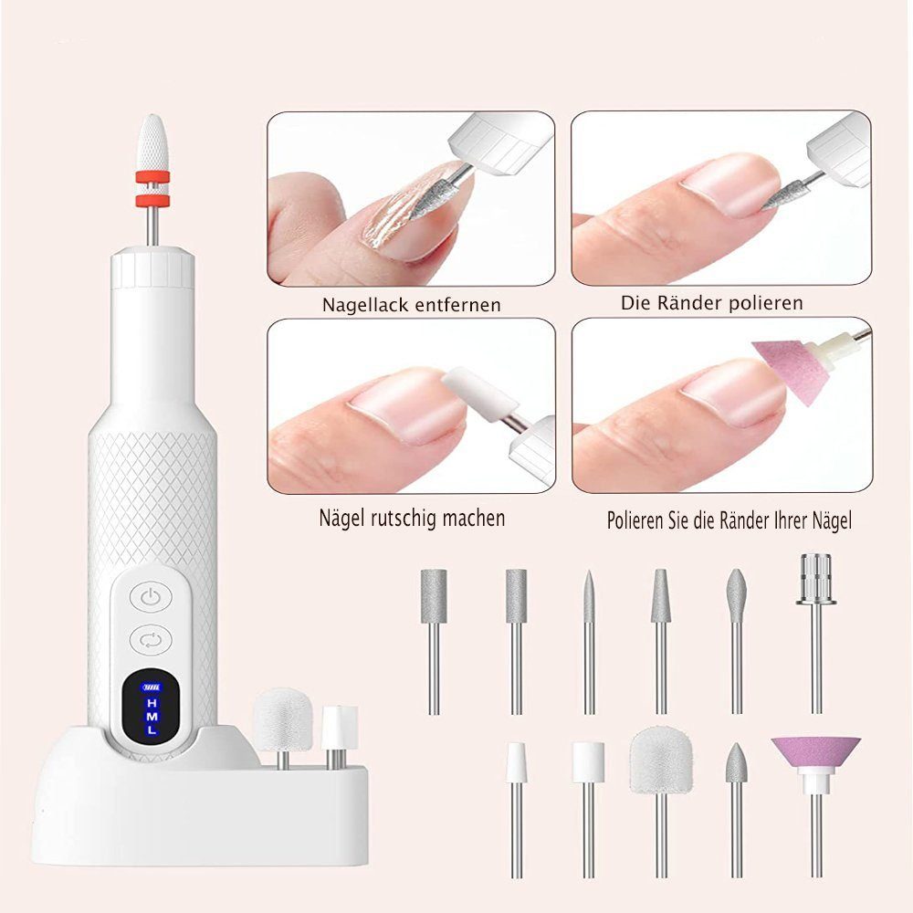 Mutoy Maniküre-Pediküre-Set Maniküre-Pediküre-Set,Elektrische Nagelfeile, 12 Aufsätze zur Nagelpflege,2 Arten der Aufladung,18000U/min, 3 Geschwindigkeitsstufen,mit LED Anzeige,für GelnägelAcrylnagel