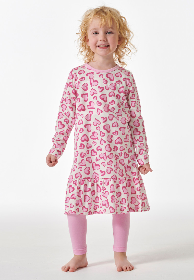 Schlafanzug lang Organic Cotton Volant Leggings Herzen rosé - Girls World