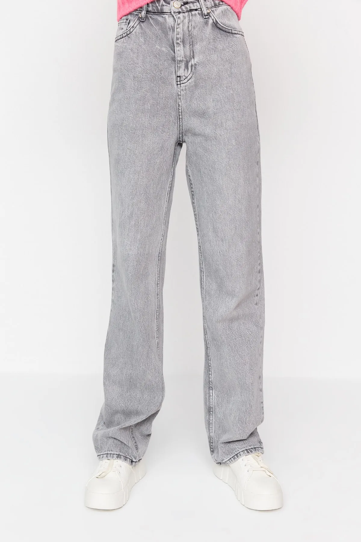 Trendyol Collection  Graue Jeans mit hoher Taille und weitem Bein TWOSS22JE0288