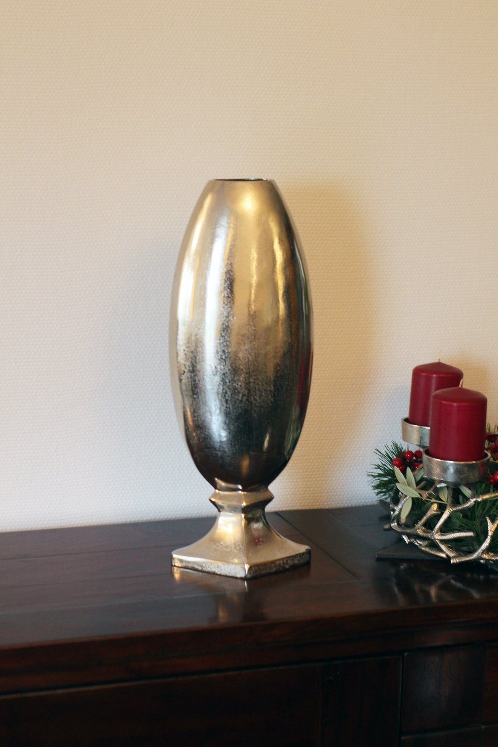 Arnusa Bodenvase edle große Metall Vase Aluminium, Edels Design Pokal Dekovase silber 70 cm