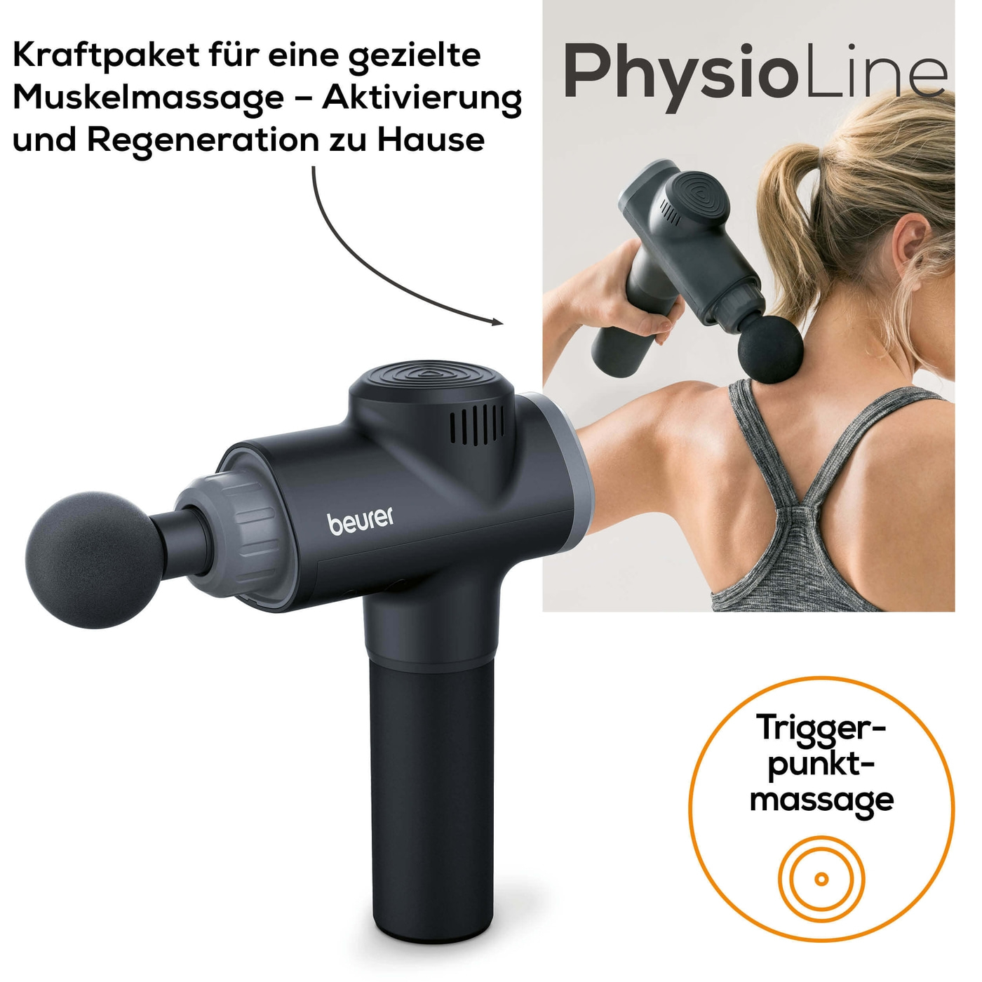 Beurer MG 180 MASSAGE GUN Muskelmassagegerät-Massage Gun zur gezielten Muskelmassage mit 6 Aufsätzen