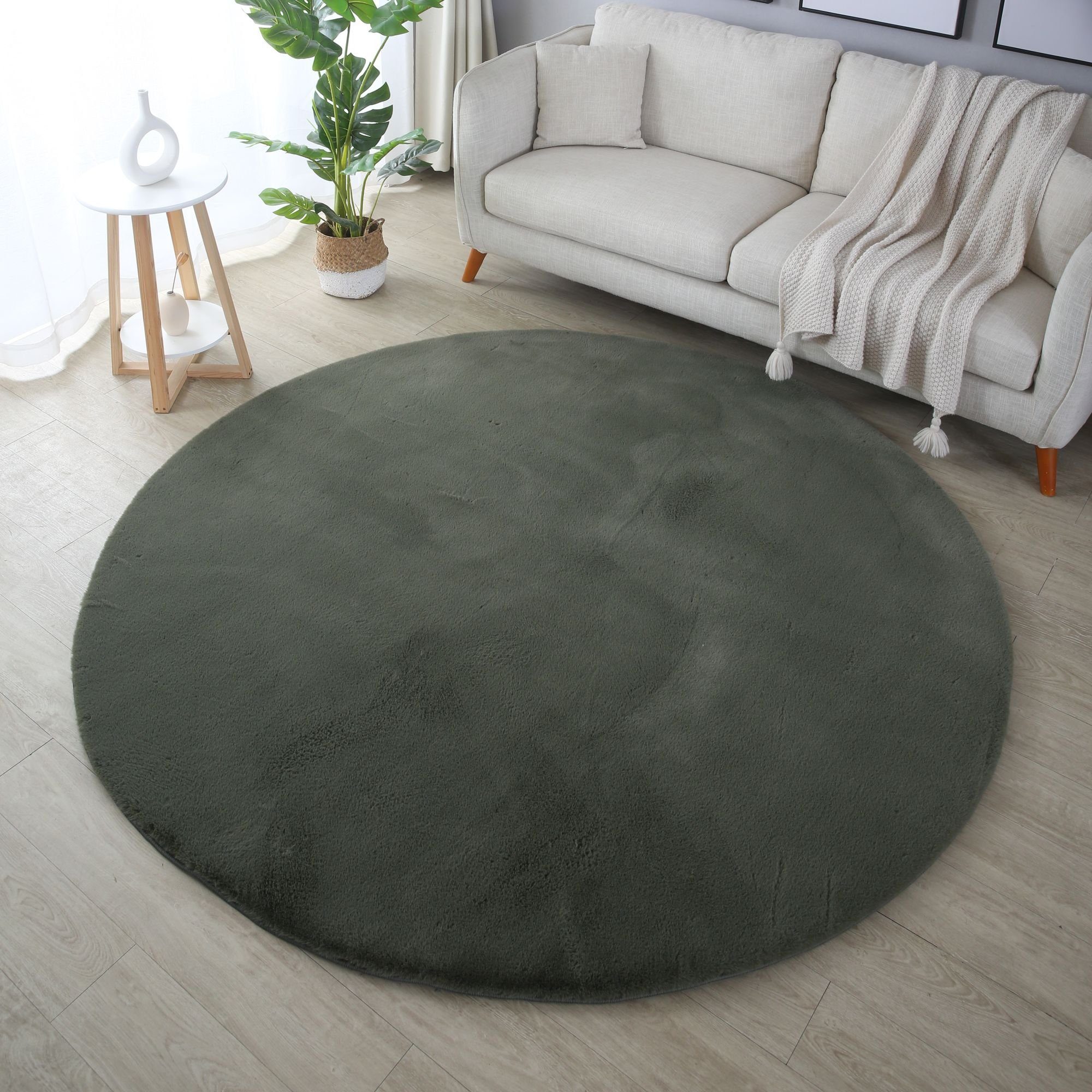 Fellteppich Unicolor - Einfarbig, Carpetsale24, Rund, Höhe: 20 mm, Runder Teppich Wohnzimmer Einfarbig Shaggy Flauschiger Felloptik