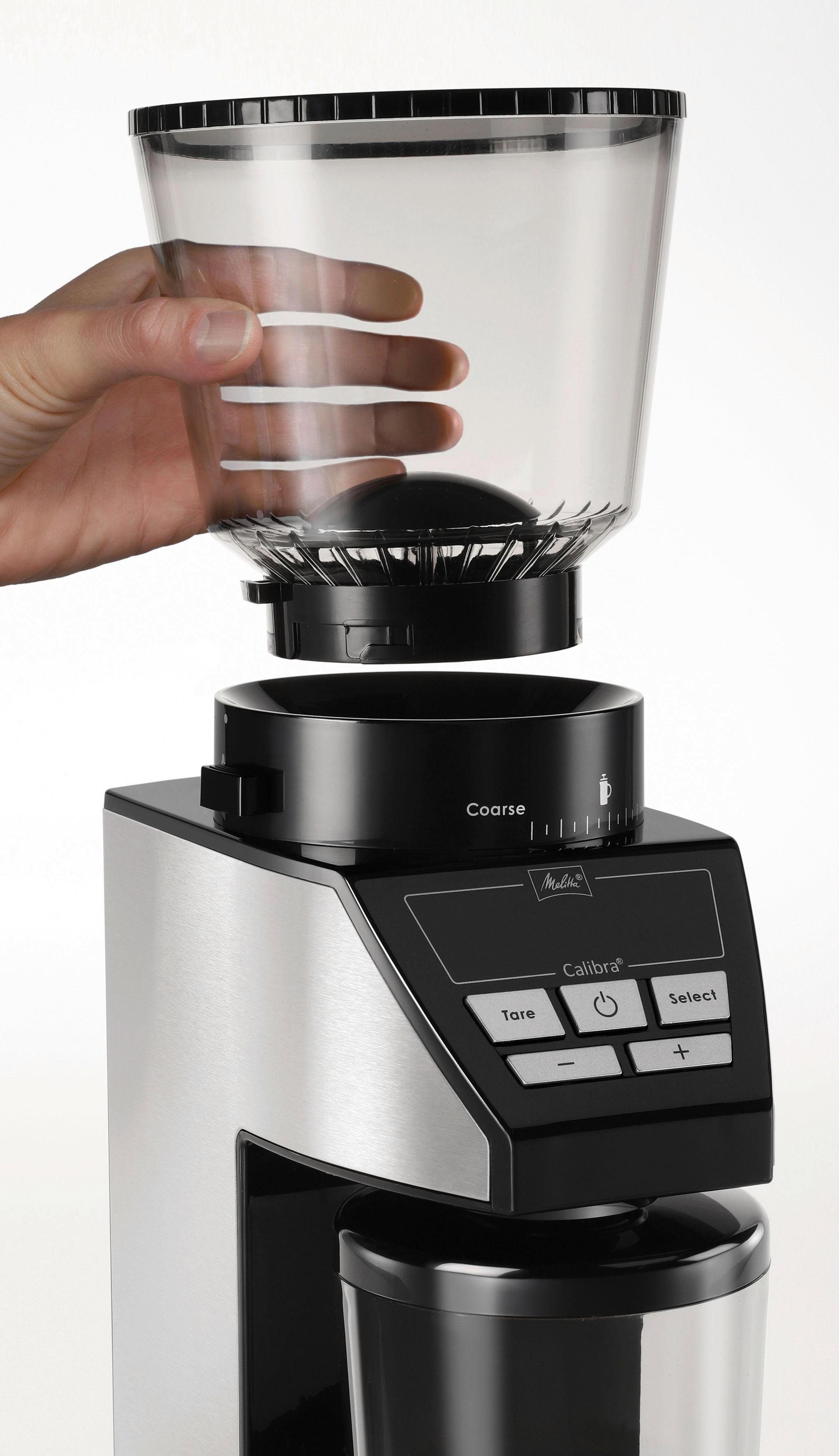 Melitta Kaffeemühle Calibra 1027-01 schwarz-Edelstahl, 160 W, Kegelmahlwerk, 375 g Bohnenbehälter