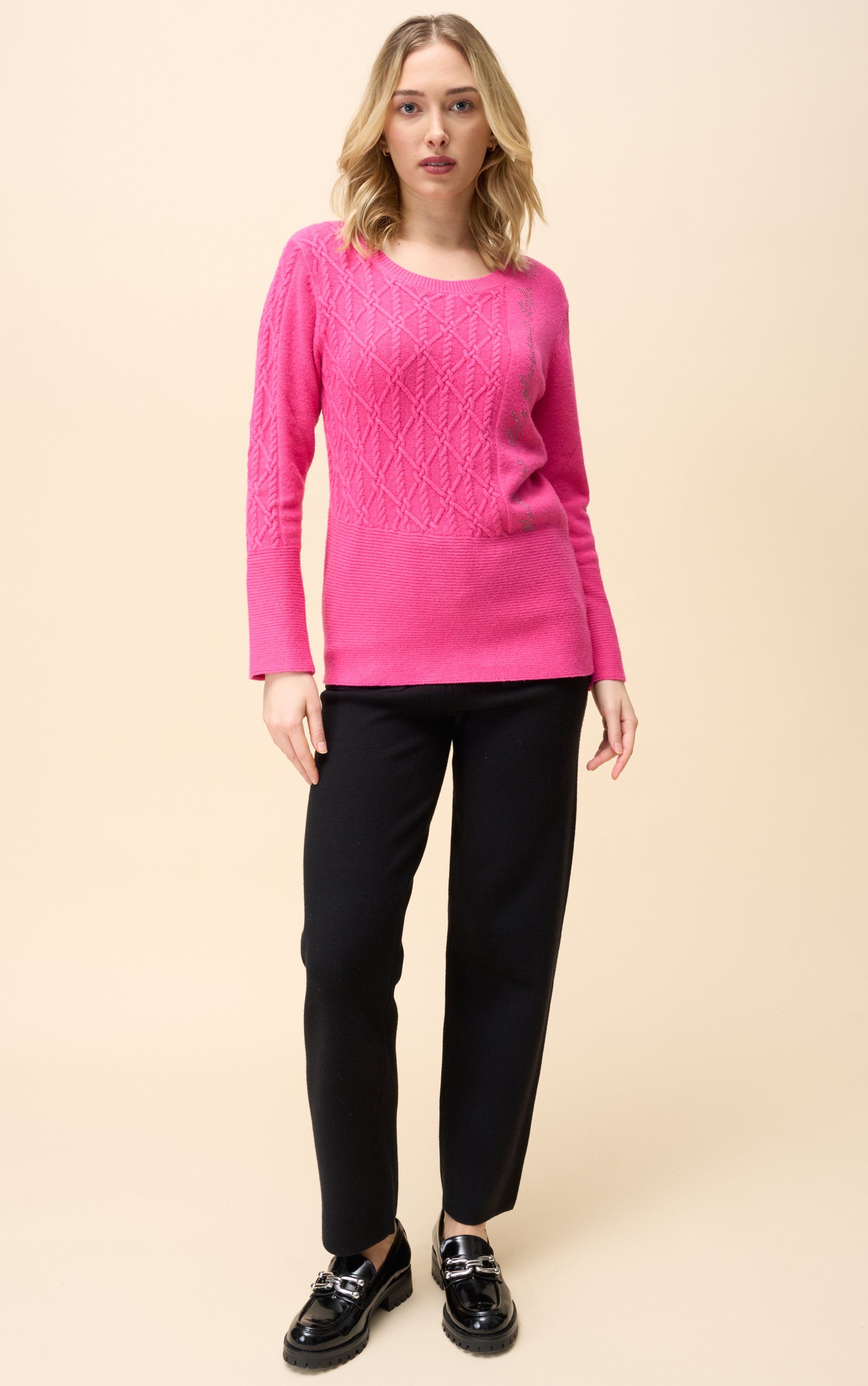 Passioni Strickpullover Pullover Winterpullover mit glitzernden Schriftzug mit verschiedenen Strickarten