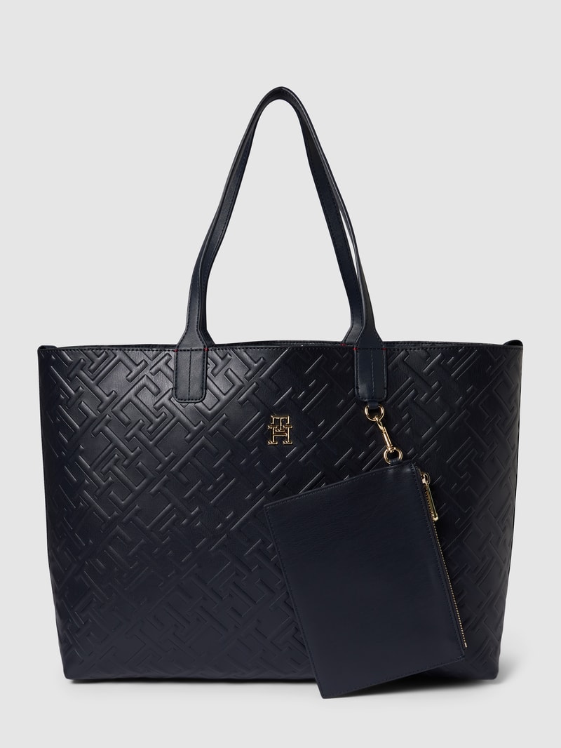 Shopper mit Allover-Logo Modell 'ICONIC' in marineblau