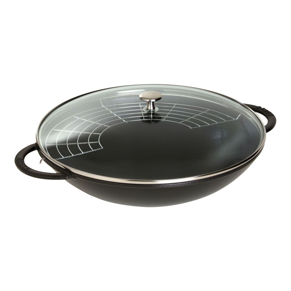 Wok mit Glasdeckel 37 cm, Gusseisen