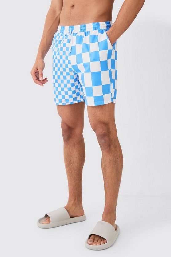 Mittellange Badehose mit Schachbrett-Print