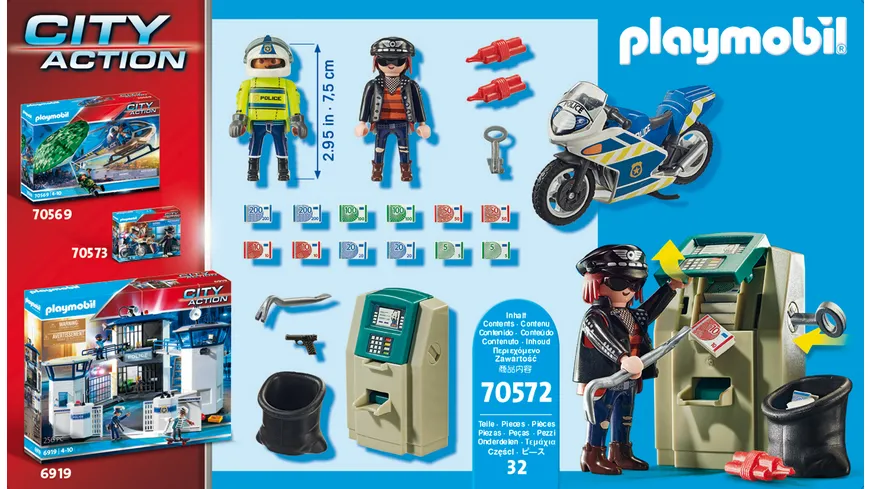 PLAYMOBIL 70572 - City Action - Polizei-Motorrad: Verfolgung des Geldräubers