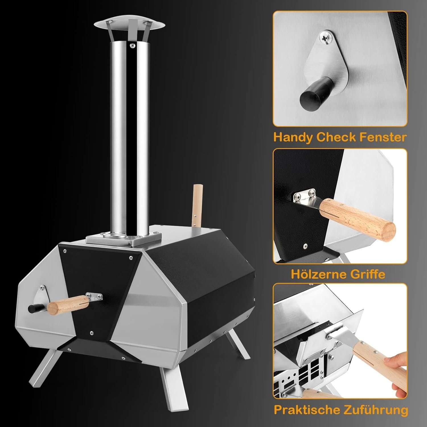 KOMFOTTEU Pizzaofen Gartenofen, mit Pizzastein, Pizzaschieber & Thermometer