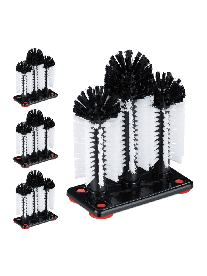 relaxdays 4x Gläserspülbürste in Weiß/Schwarz - (B)18,5 x (H)22 x (T)9,5 cm günstig kaufen onesize