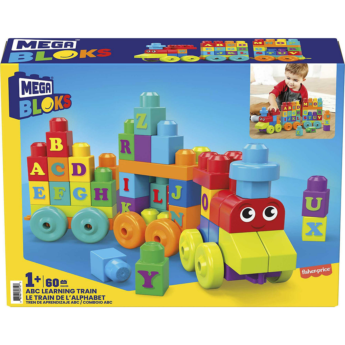Mega Bloks ABC Lernzug (60 Teile), Steck-Bausteine, Bauklötze, Lernspielzeug
