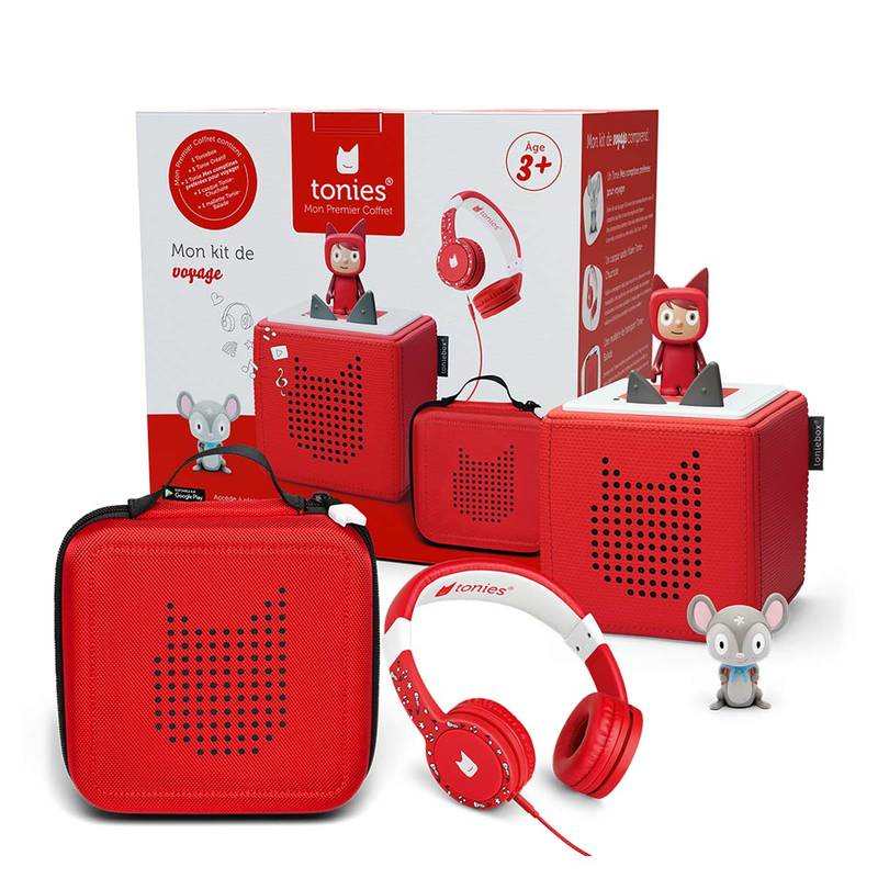 Mon kit de voyage Toniebox (1 Toniebox Rouge + 1 Casque Rouge + 1 Valisette Rouge + 1 Tonies Comptines pour voyager)